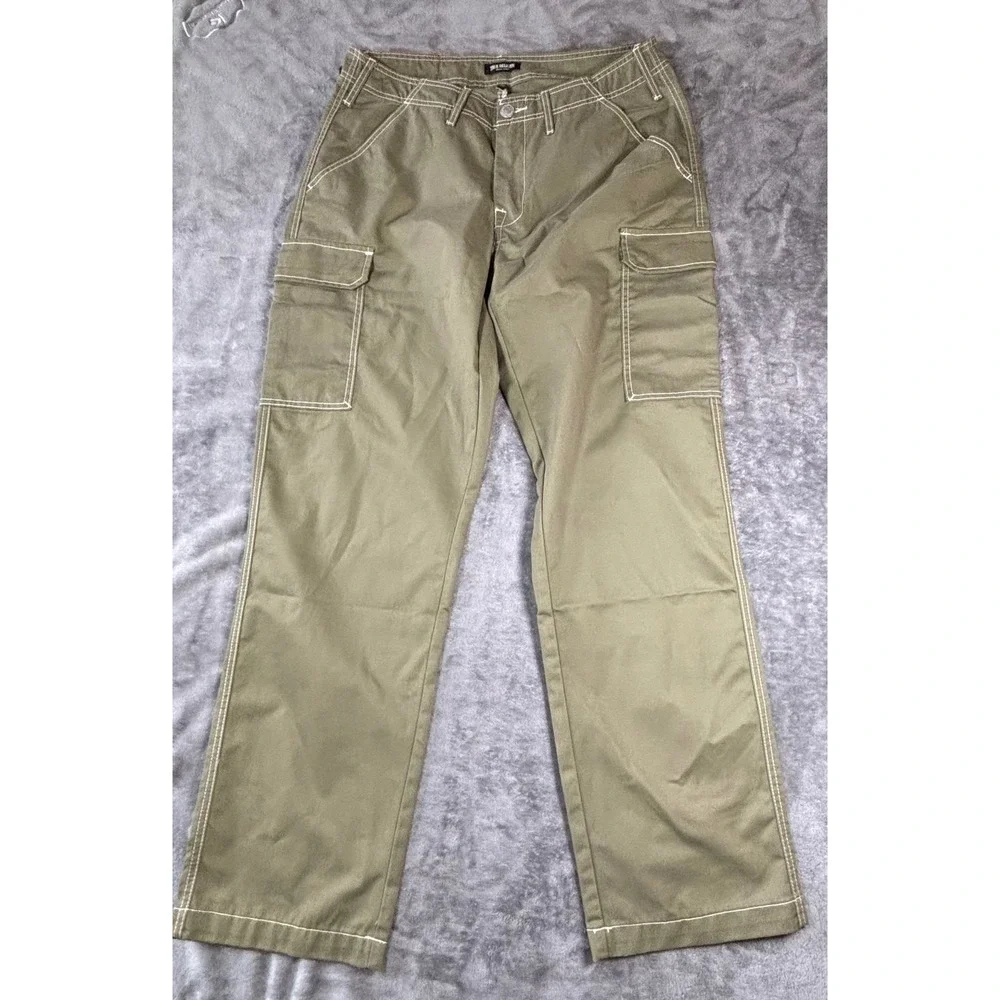 True Religion Mens Cargo Pants Olive Green White Contrast Stitch Size 34 NWT